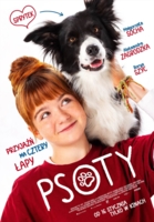 Na zdjęciu plakat do filmu "Psoty",  na którym znajduje się dziewczynka w czerwonyn ts-shircie i czarno-biały piesek