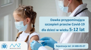 Plakat szczepień dawką przypominającą przeciw COVID-19 dla dzieci w wieku 5-11 lat