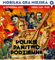 Plakat mobilnej gry miejskiej "Polskie Prawo Podziemne"