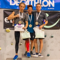 Podium Mistrzostw Polski seniorów we wspinaczce sportowej w konkurencji na czas