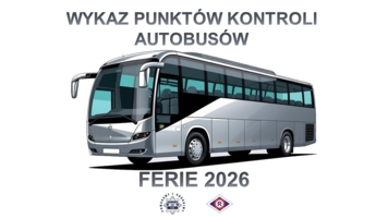 na grafice srebrny bus oraz napisz "Ferie 2026"