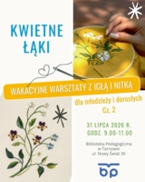 Plakat wakacyjnych warsztatów z igłą i nitką