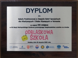 Dyplom dla Szkoły Podstawowej w Zespole Szkół Specjalnych dla Niesłyszących i Słabo Słyszących w Tarnowie