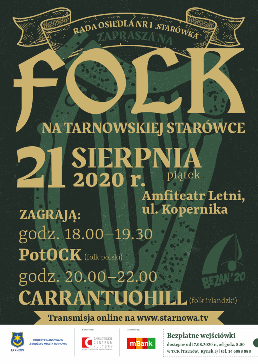 Plakat koncertu "Folk na tarnowskiej Starówce"