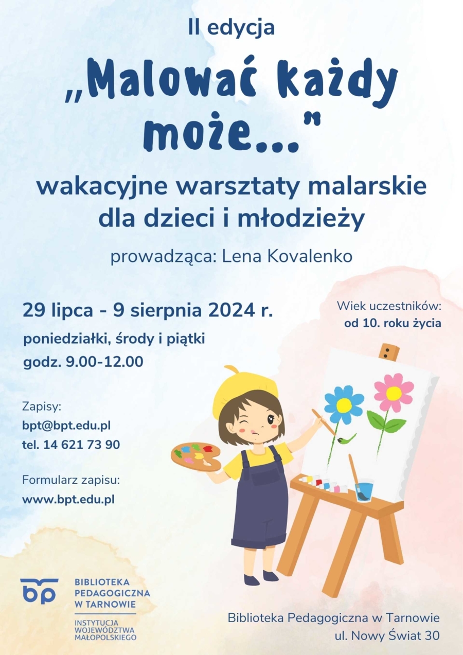 Plakat Wakacyjnych Warsztatów Malarskich dla dzieci i młodzieży