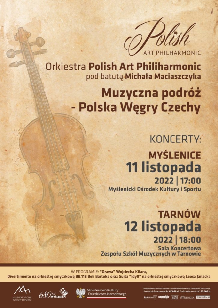 Plakat koncertu "Muzyczna podróż - Polska Węgry Czechy"