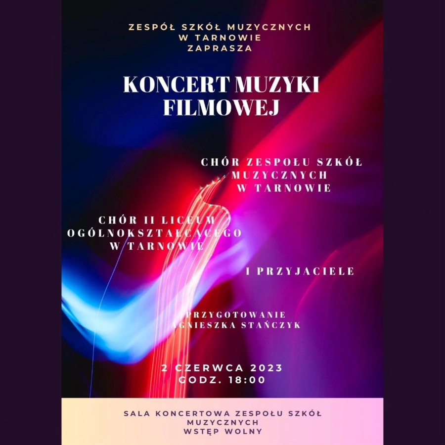 Plakat koncertu muzyki filmowej w Zespole Szkół Muzycznych
