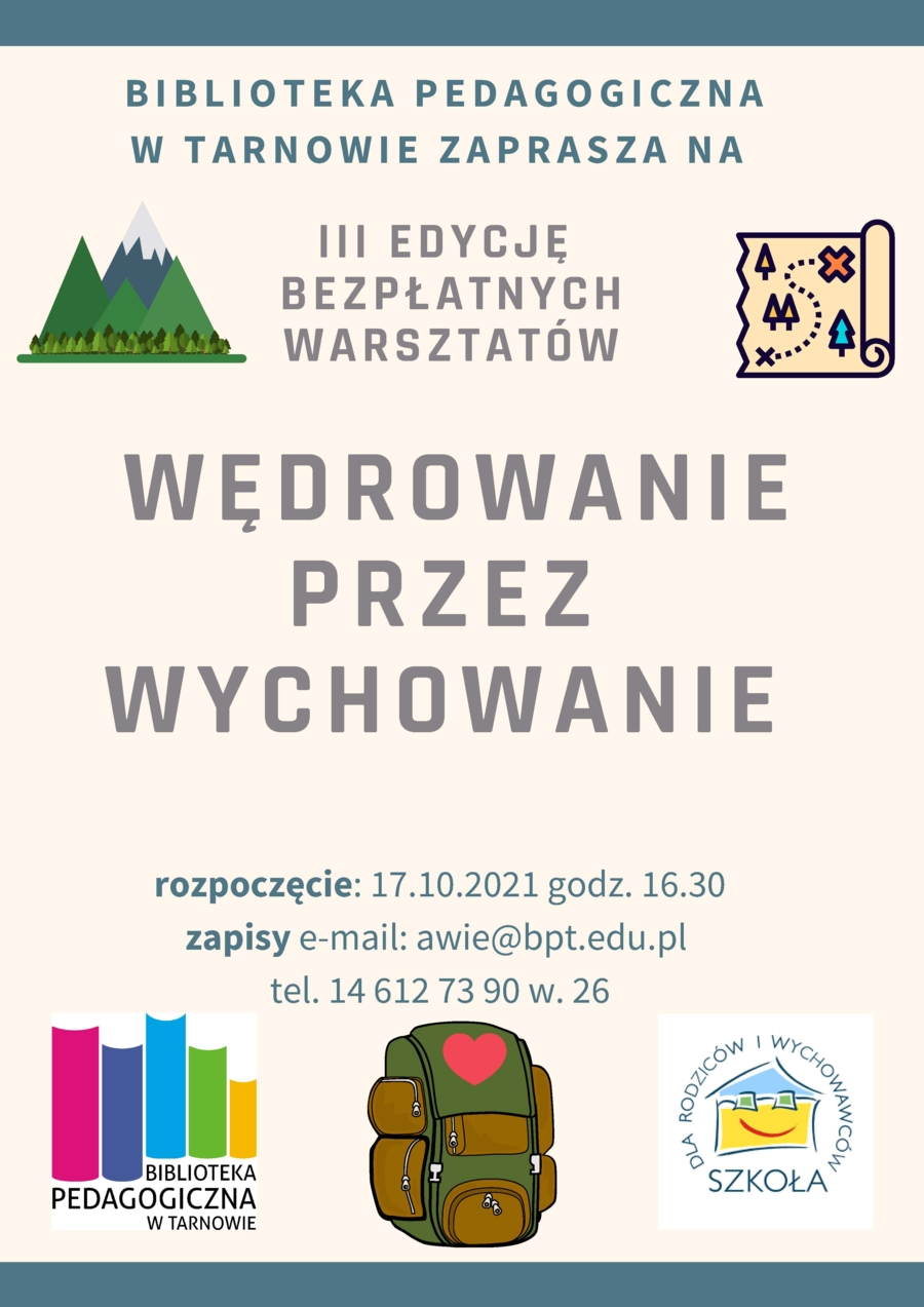 Plakat warsztatów "Wędrowanie przez wychowanie"