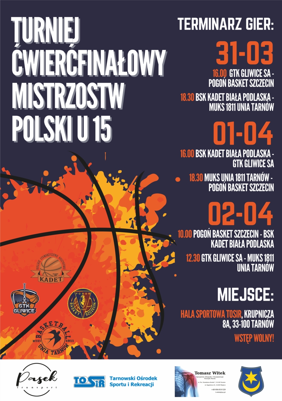 Plakat ćwierćfinałowego turnieju MP U-15 w koszykówce