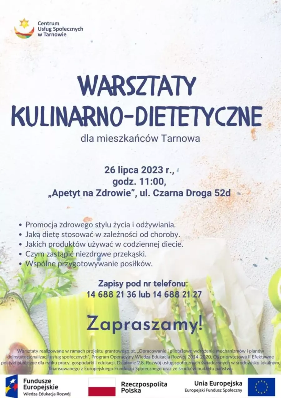 Plakat warsztatów kulinarno-dietetycznych dla tarnowskich seniorów
