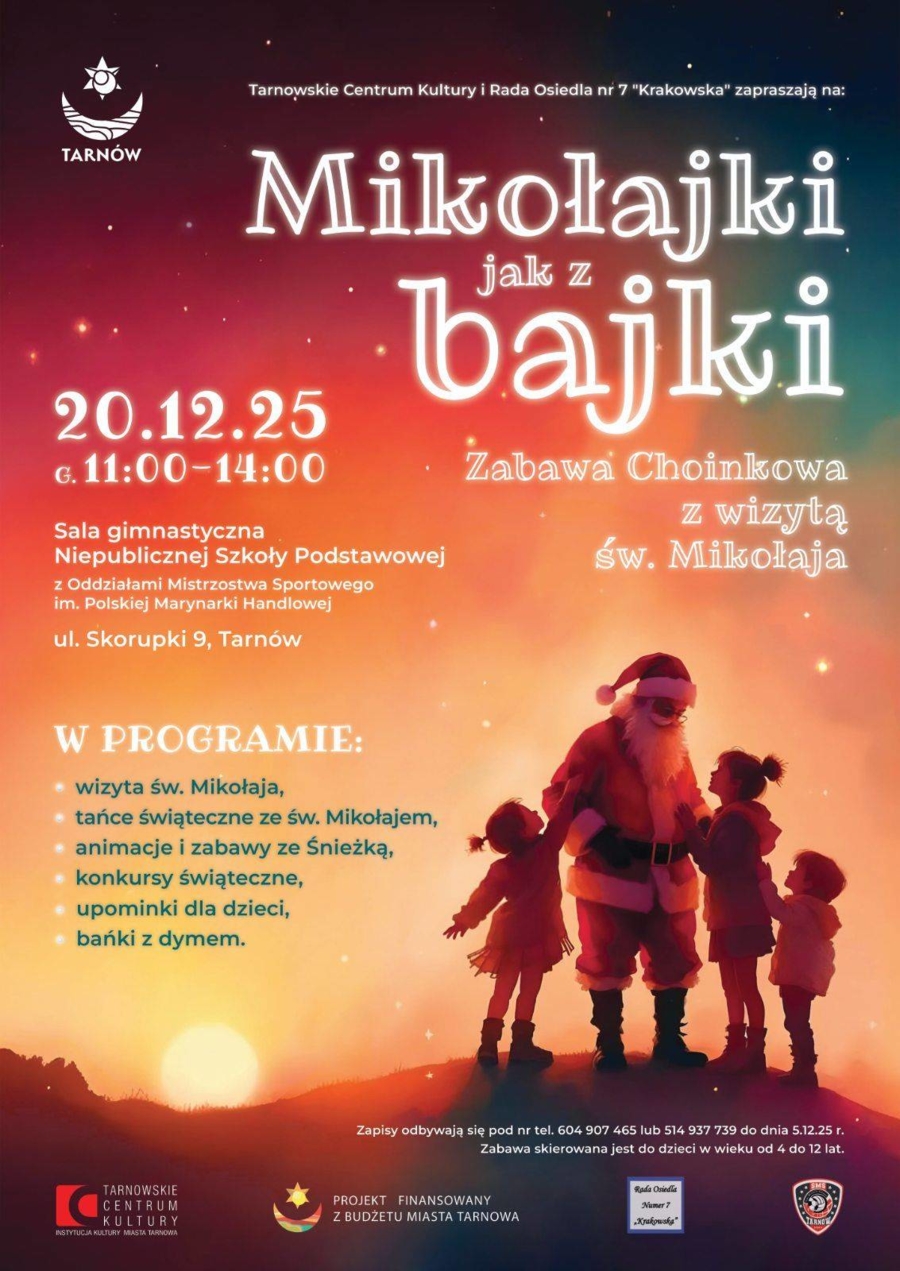 na plakacie mikołaj z dziećmi oraz informacje co w programie