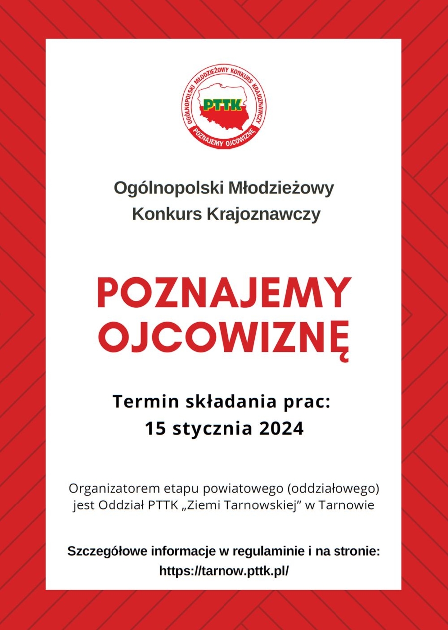 Plakat Ogólnopolskiego Młodzieżowego Konkursu Krajoznawczego „Poznajemy Ojcowiznę”