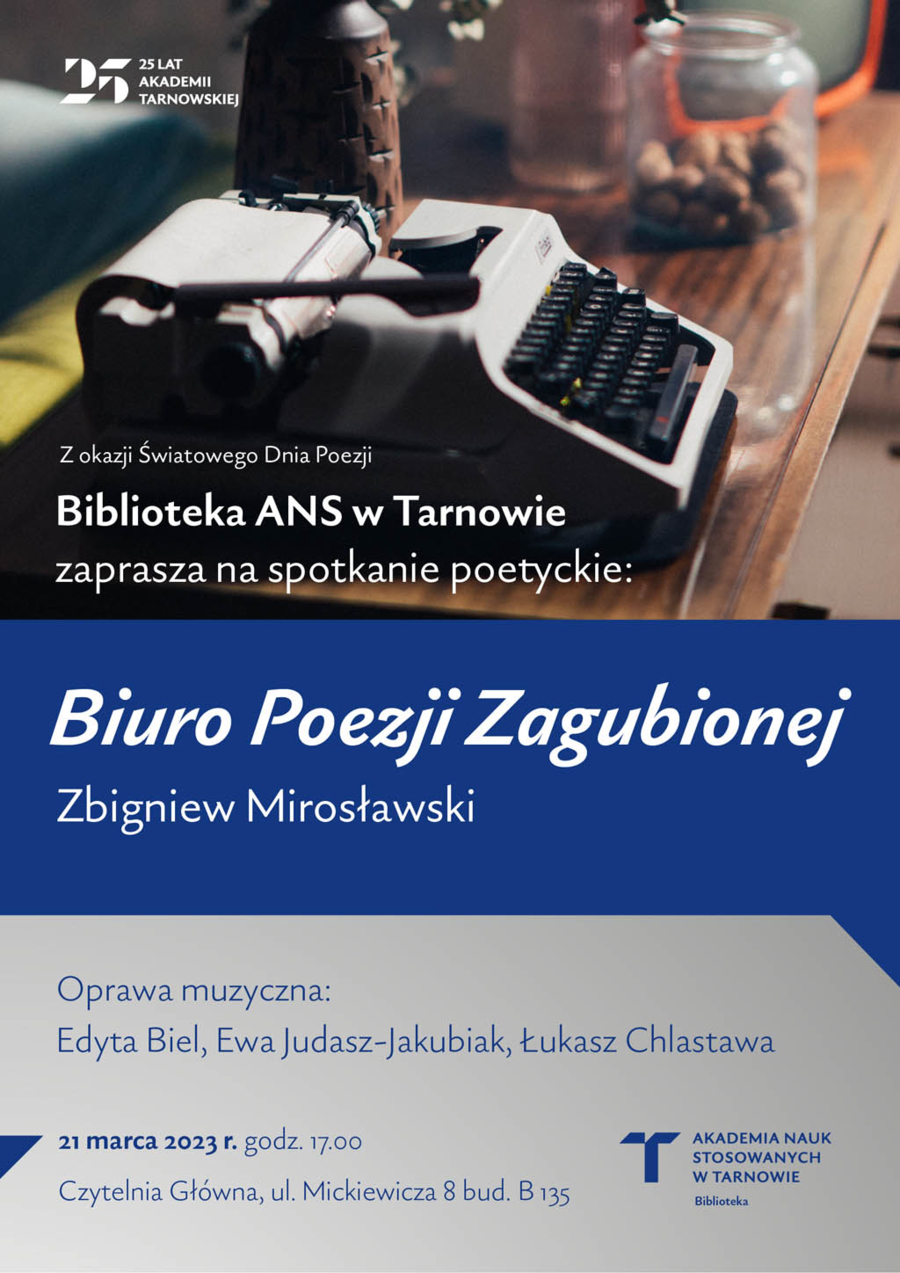 Plakat wieczoru poezji Zbigniewa Mirosławskiego „Biuro Poezji Zagubionej”