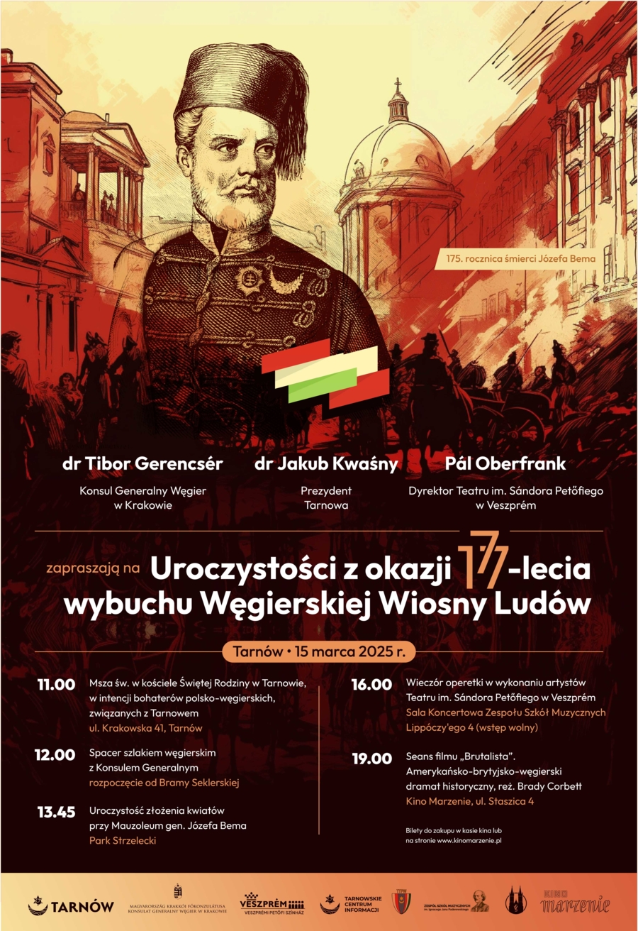 Plakat uroczystości z okazji 177-lecia wybuchu Węgierskiej Wiosny Ludów