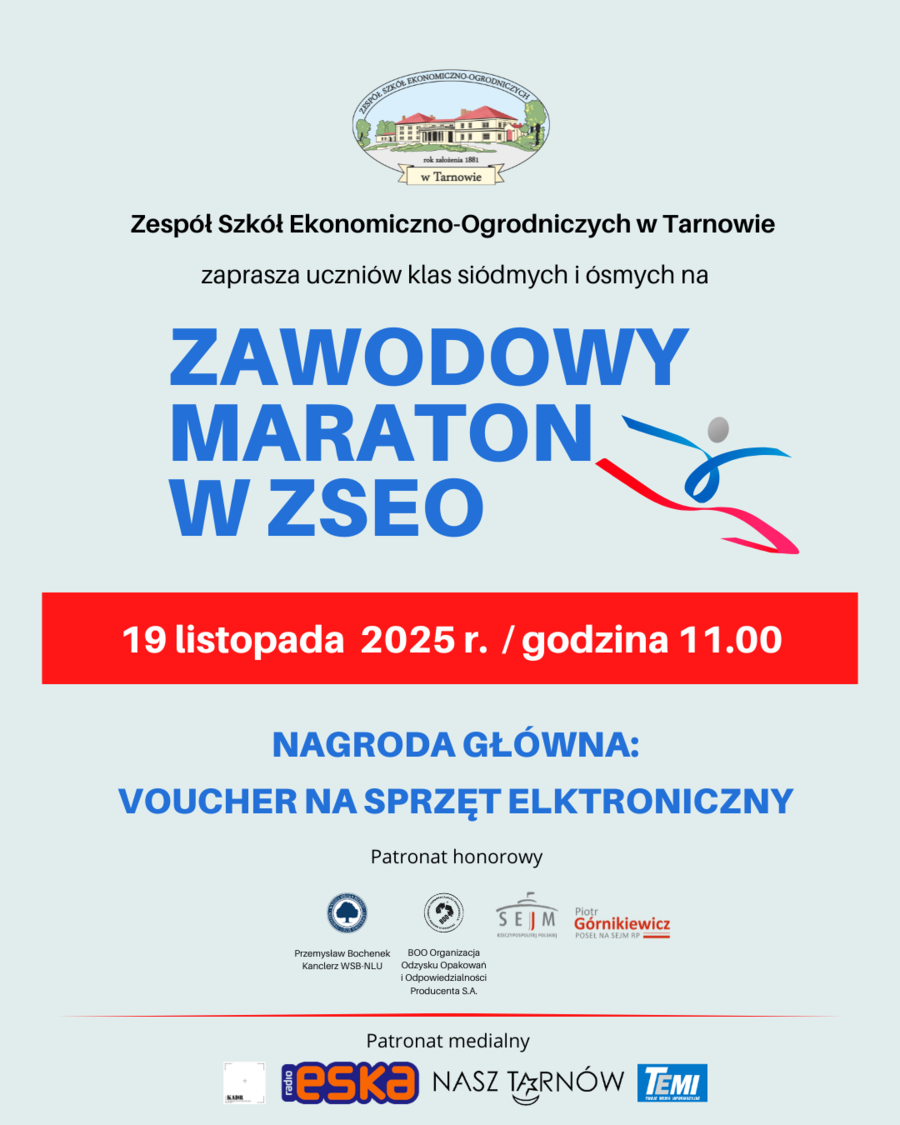 Plakat Zawodowego Maratonu w ZSEO