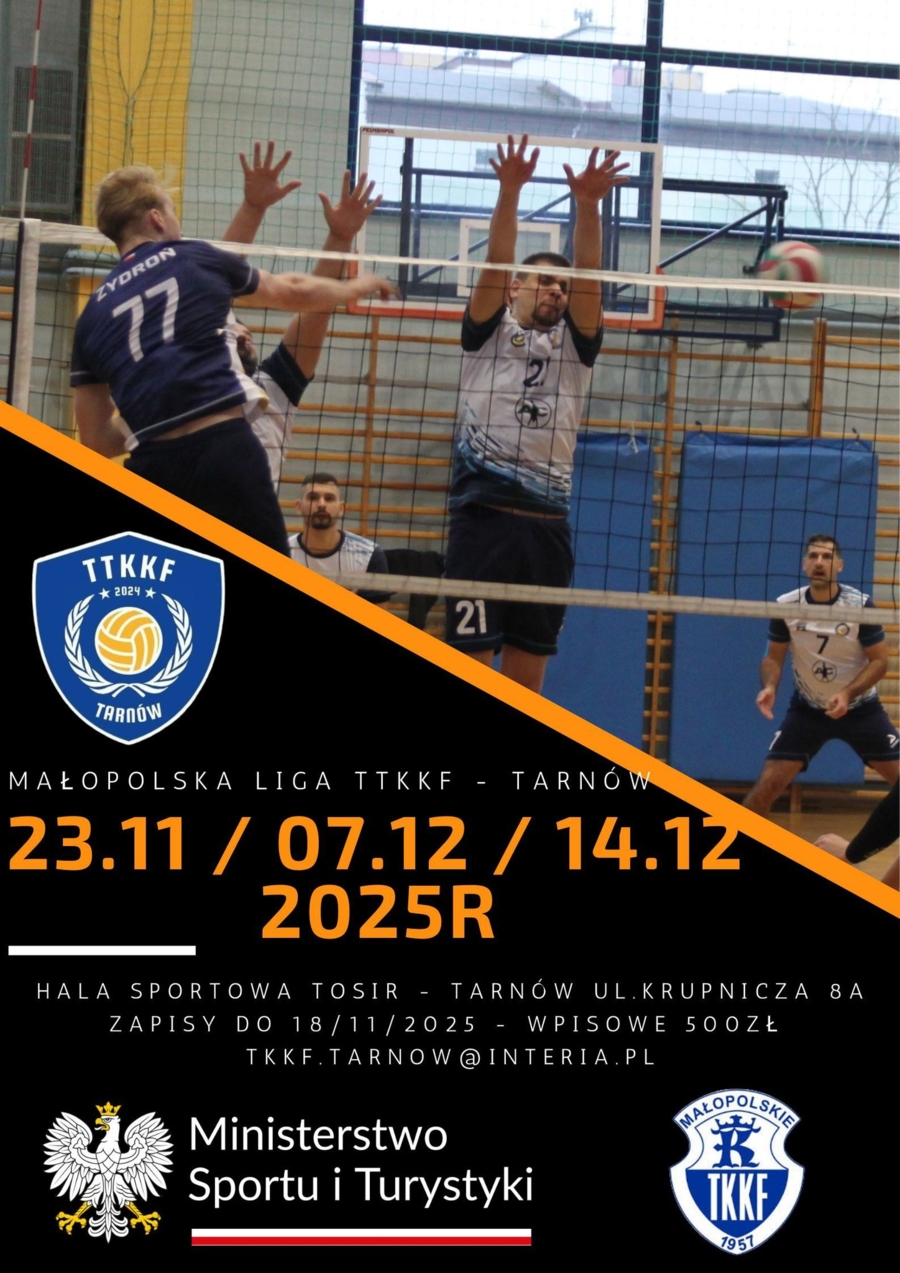 Plakat Małopolskiej Ligi TKKF w siatkówce