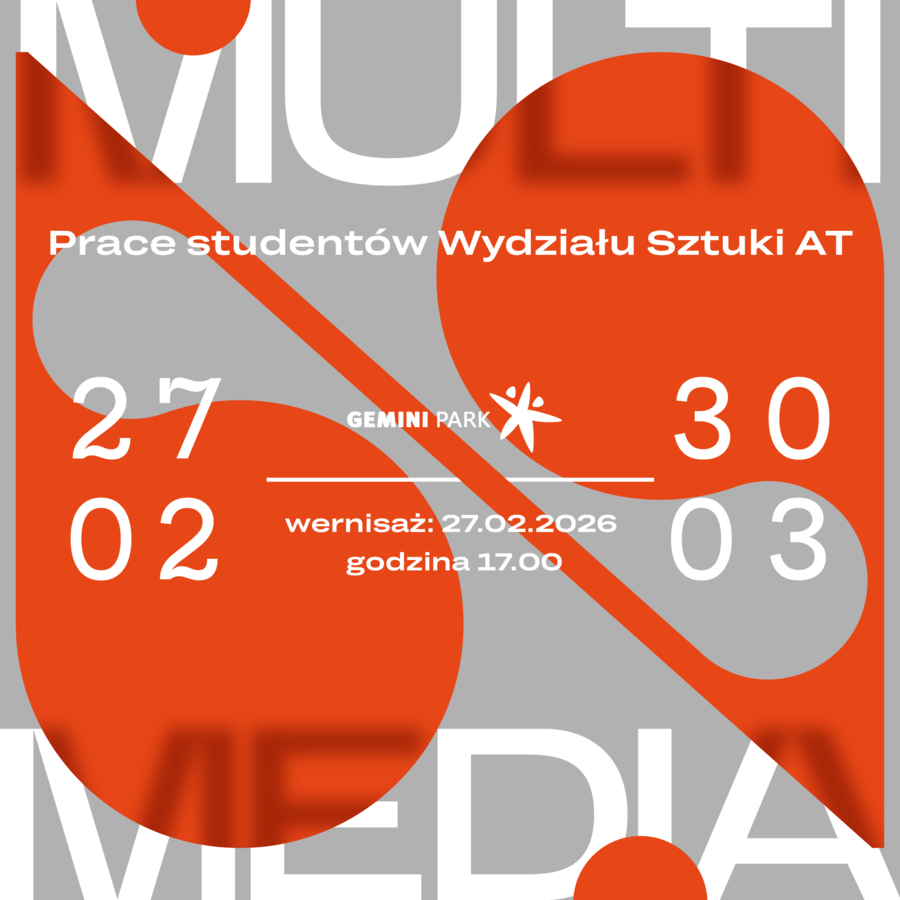 Plakat wystawy „Multimedia. Prace studentów Wydziału Sztuki”