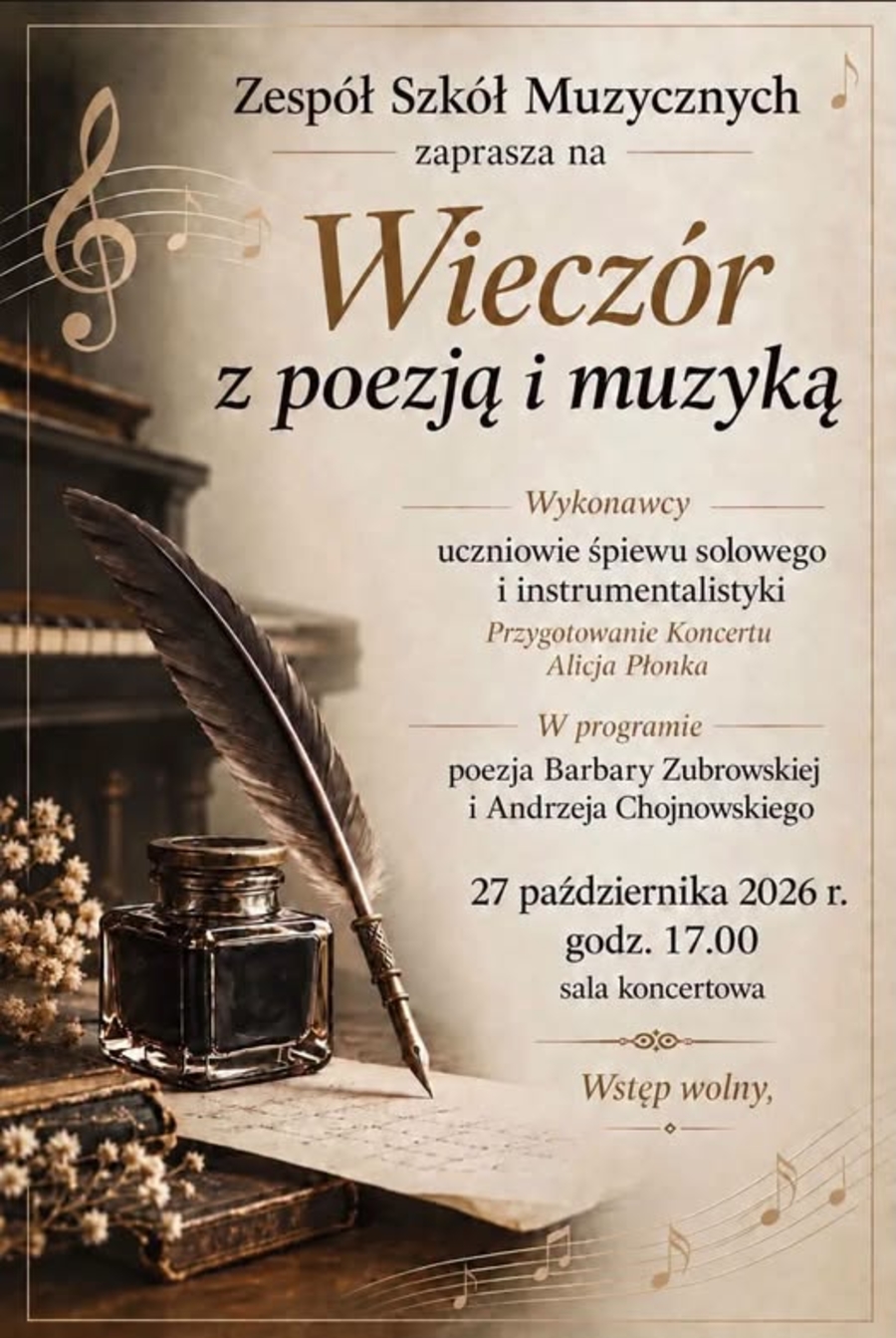 Plakat "Wieczoru z poezją i muzyką"