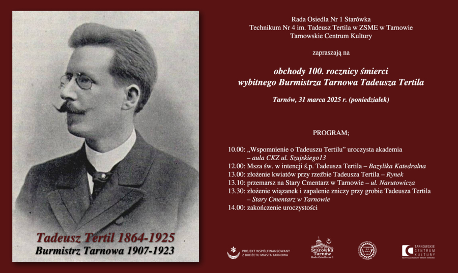 Zaproszenie na obchody 100. rocznicy śmierci Tadeusza Tertila