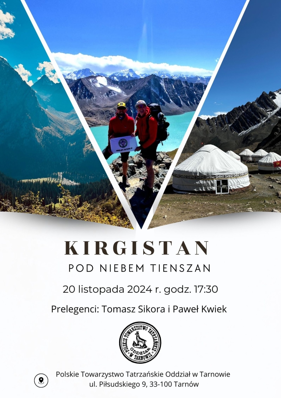 Plakat prelekcji "Kirgistan - pod niebem Tienszan"
