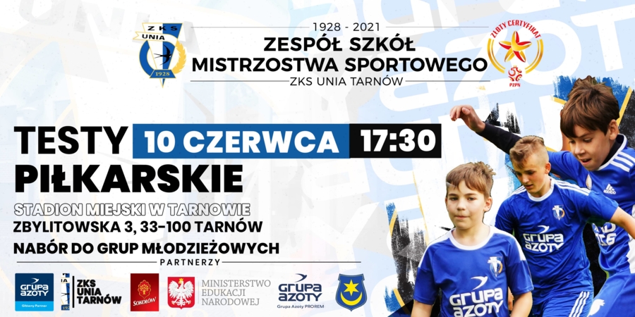Plakat naboru do Zespołu Szkół Mistrzostwa Sportowego ZKS Unia Tarnów